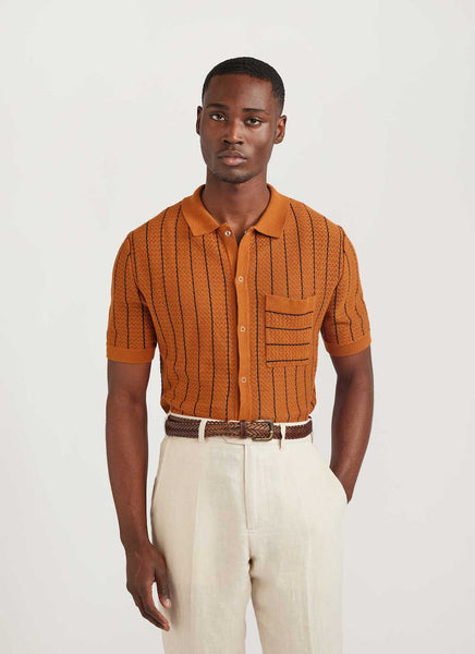 Men's Knitted Short Sleeve Shirt | Nawa Pinstripe Shirt | Percival