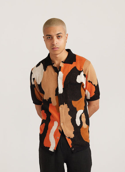 Men's Jacquard Knitted Short Sleeve Shirt | Multicolour & Percival Menswear