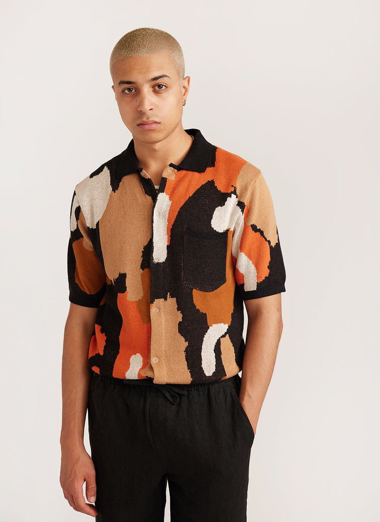 Men's Jacquard Knitted Short Sleeve Shirt | Multicolour & Percival Menswear