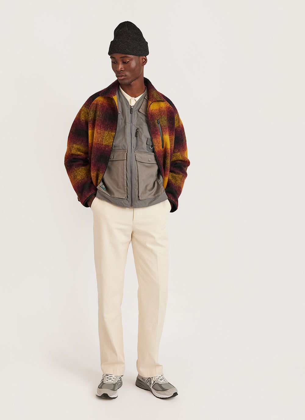 Men's Raglan Check Jacket | Wool | Yellow