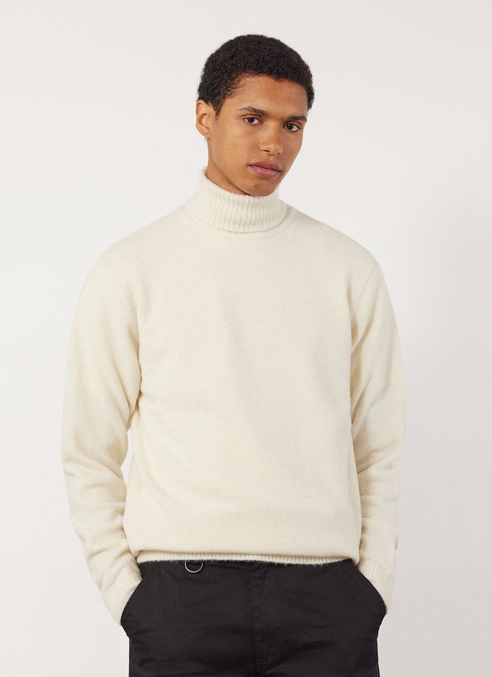 Men s Roll Neck Jumper Alpaca Wool Cream Percival Menswear