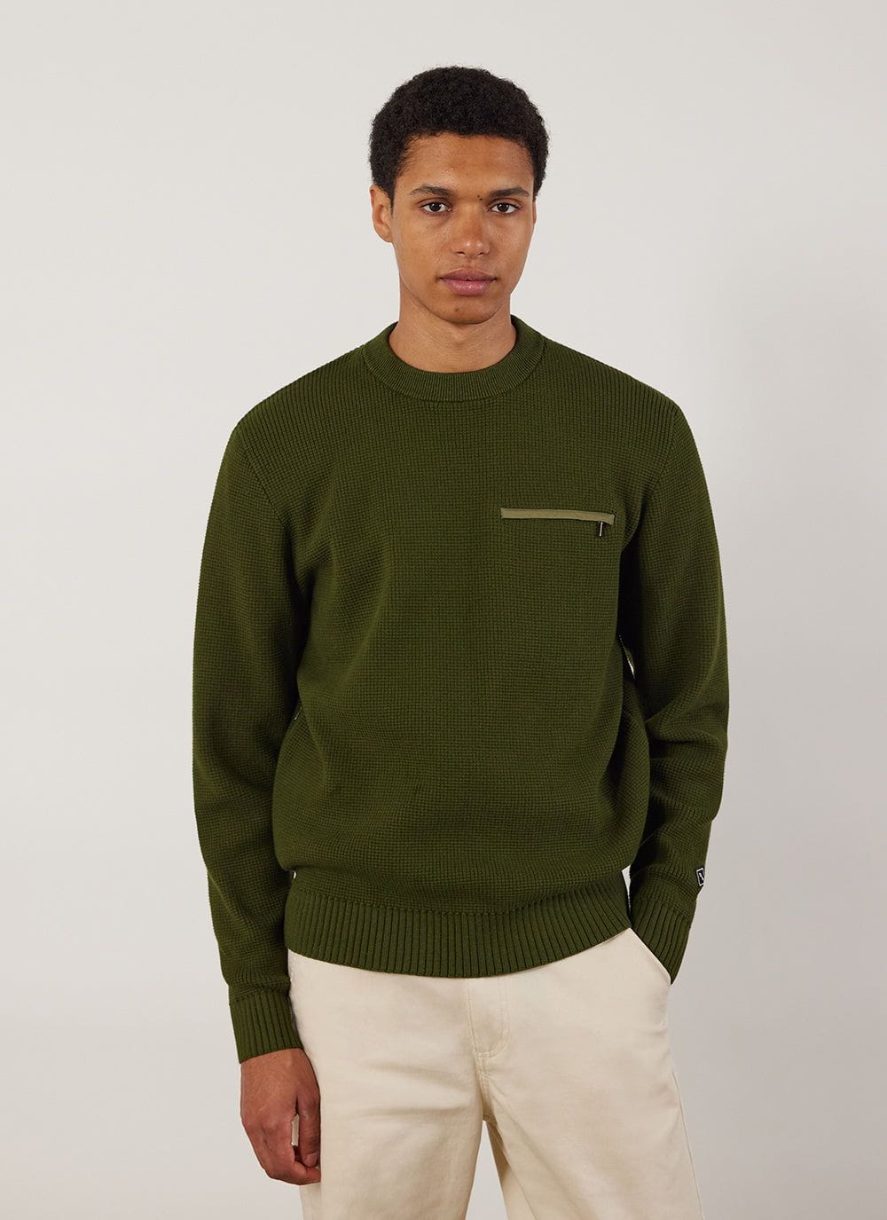 Cotton thermal knit outlet crewneck sweater