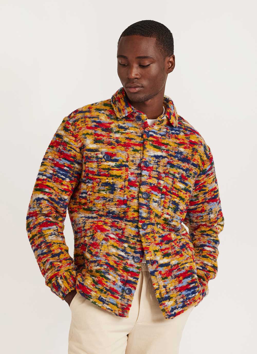 Jacquard Blanket Overshirt | Wool | Mustard | Percival Menswear