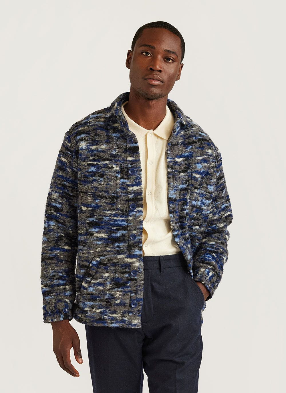 Men's Jacquard Blanket Overshirt | Wool | Blue | Percival Menswear