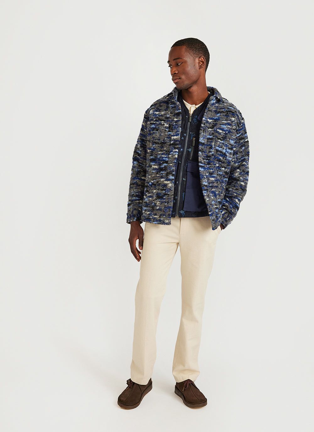 Men's Jacquard Blanket Overshirt | Wool | Blue | Percival Menswear