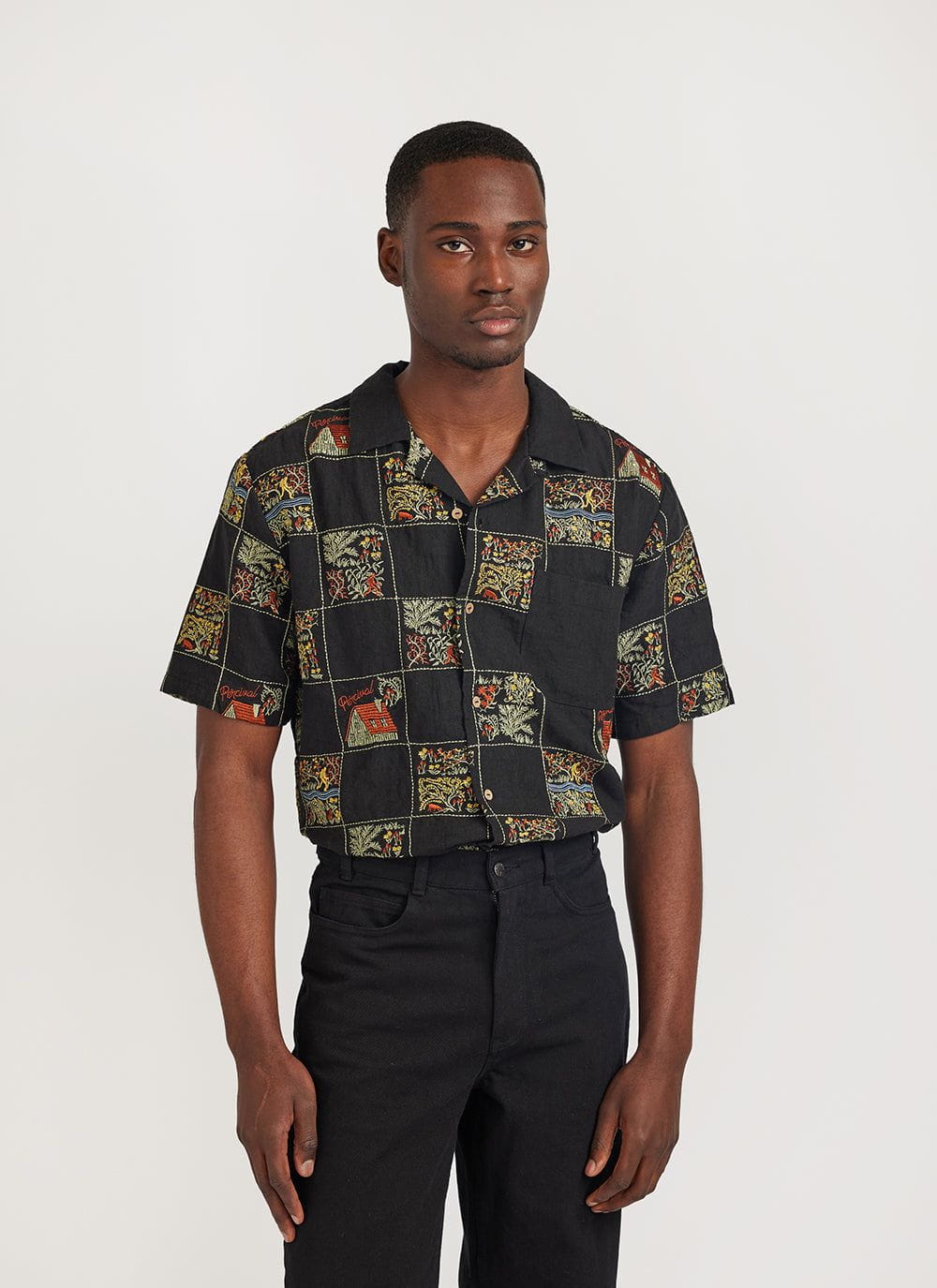 Men's Linen Shirt | Cuban Collar Shirt | Black