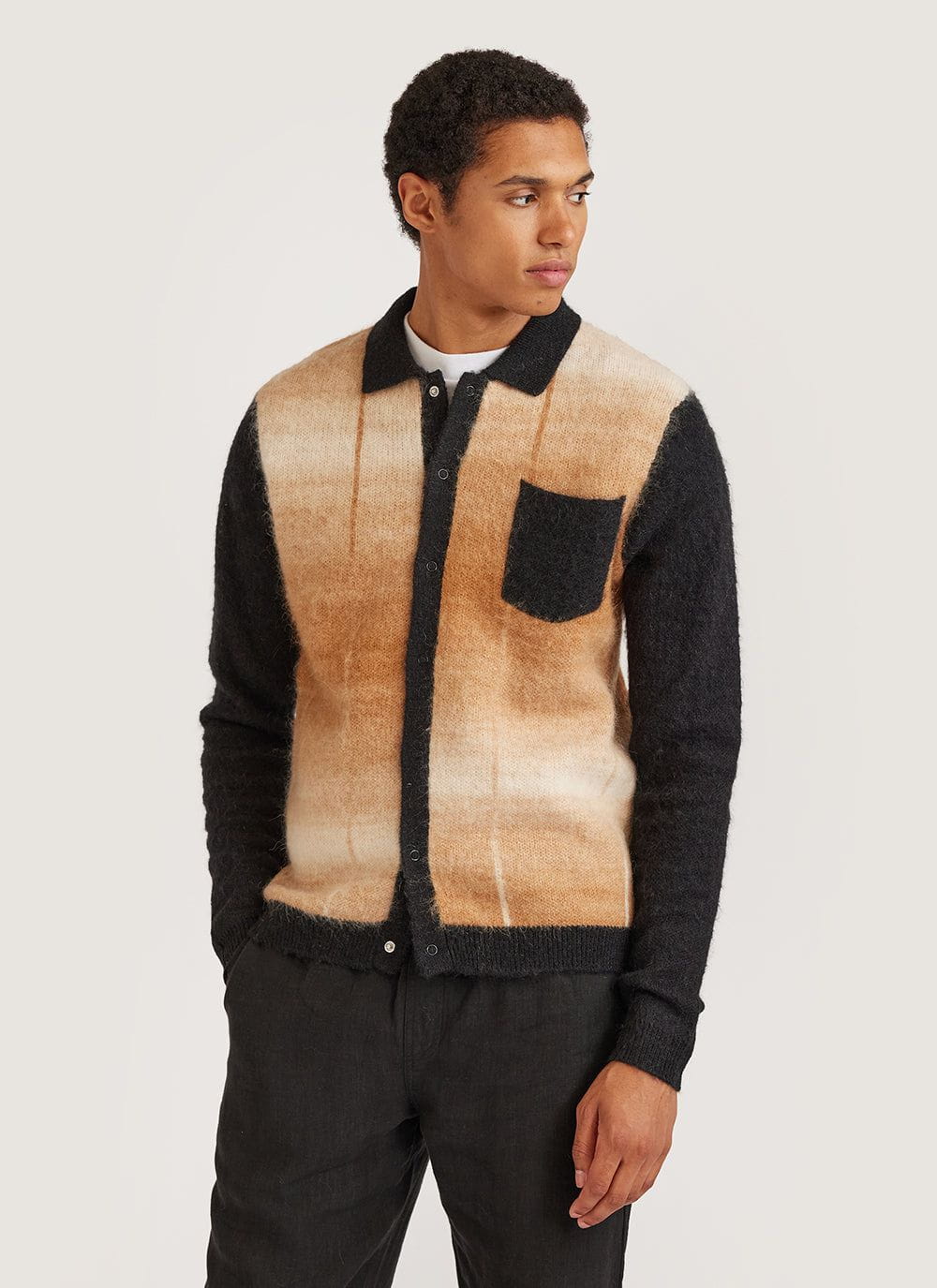 Men's Knitted Cardigan | Mohair | Tan Check