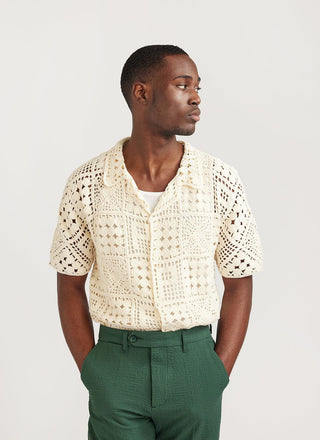 Men's Crochet Shirt | Cuban Collar Shirt | Cream