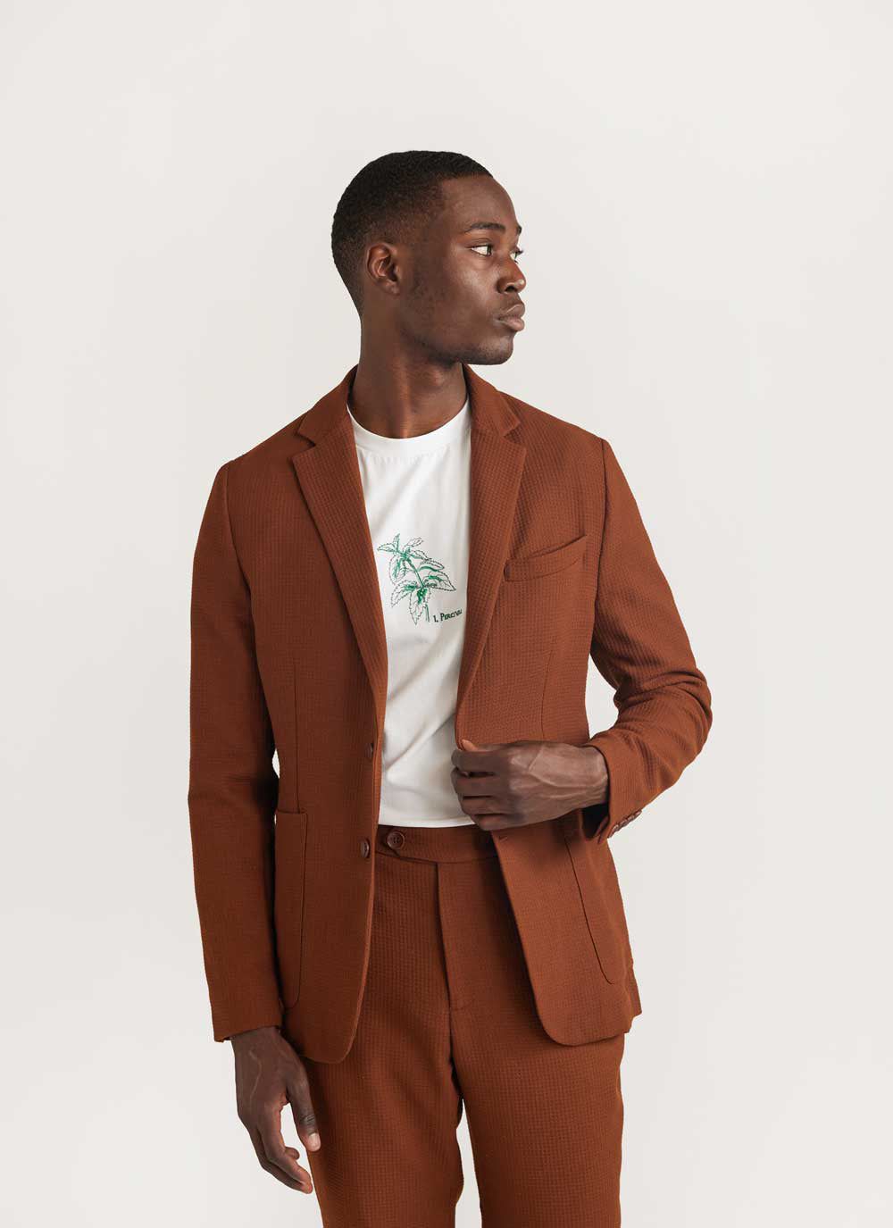 Mens Tailored Waffle Blazer | Tech Pique Weave | Espresso