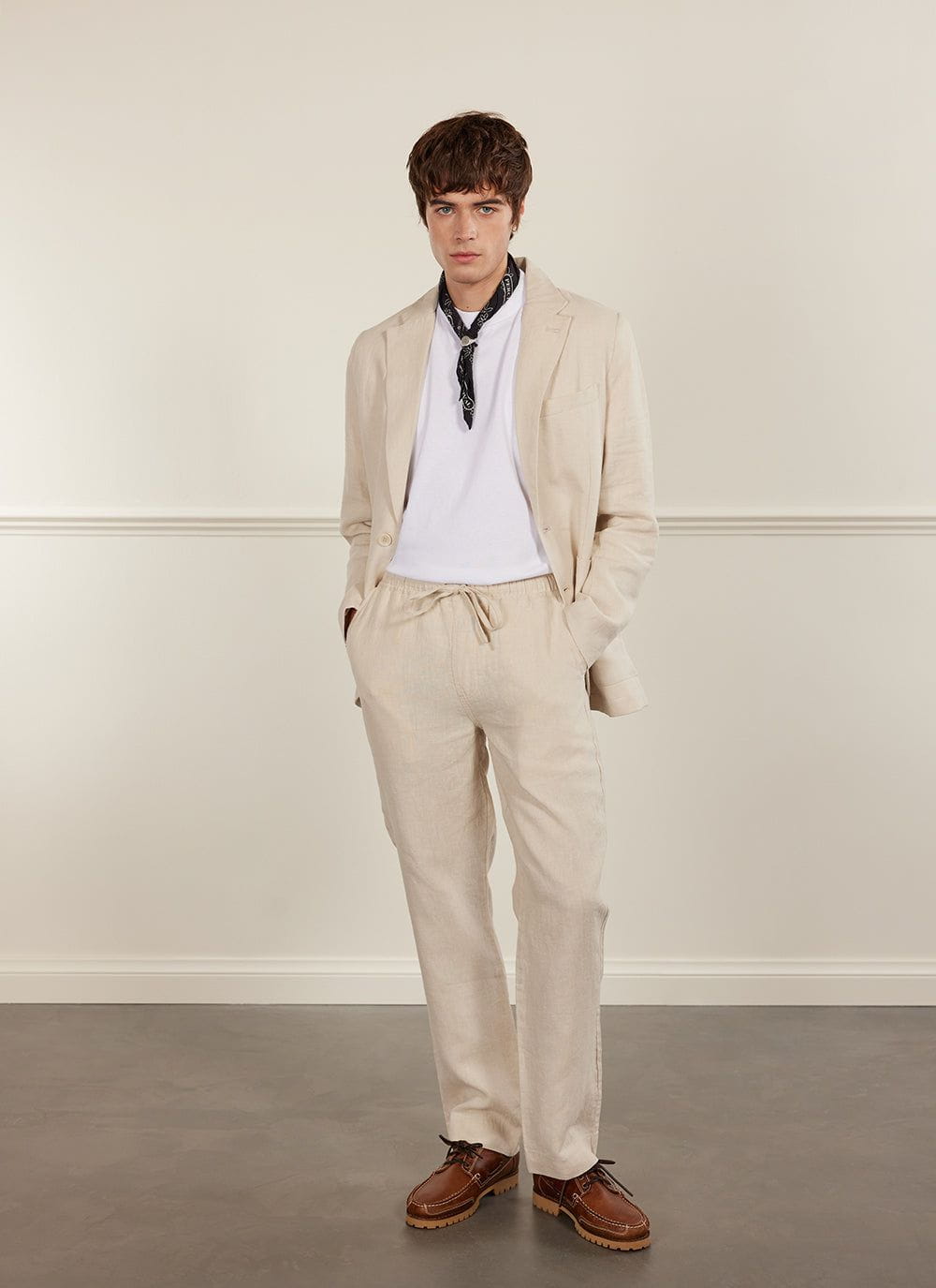 Men's Casual Linen Trousers | Drawstring | Natural White | Percival Menswear