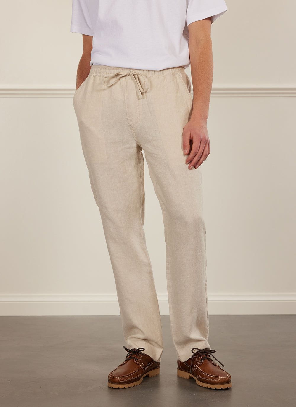 Regular Fit Linen Pants - Cream - Men | H&M AU