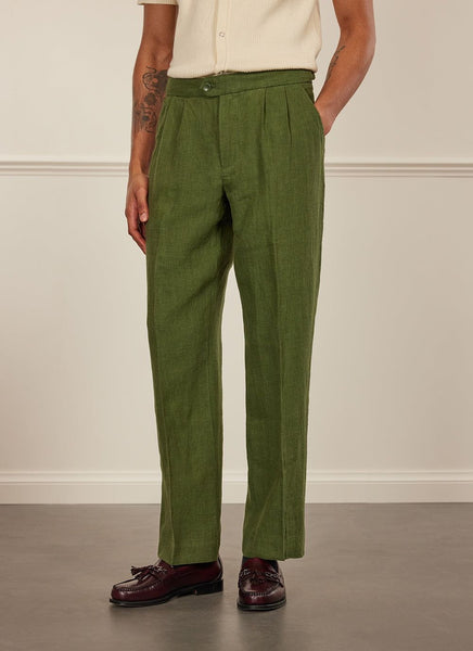 Men's Pleated Trousers | Tailored Linen Suits | Forest Green