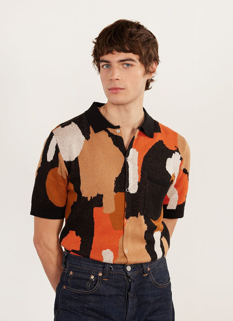 Men's Knitted Shirt Sleeve Shirt | Jacquard | Multicolour