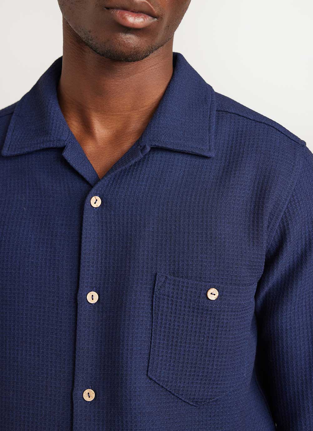 Long Sleeve Cuban Waffle Shirt | Tech Pique Weave | Percival Menswear