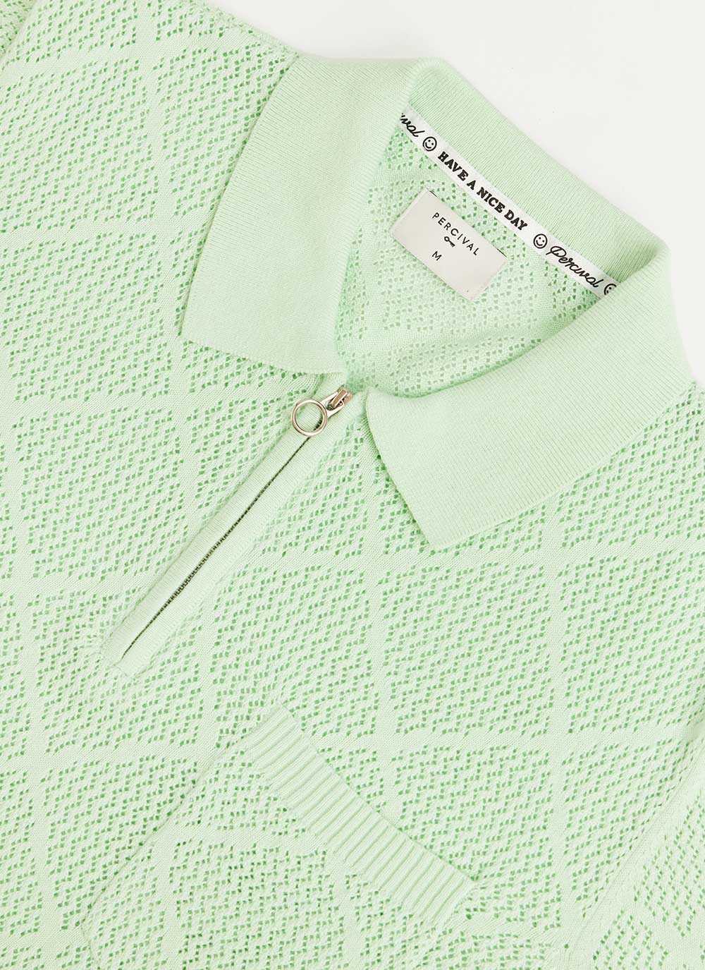 Men's Knitted Zip Polo Shirt | Nawa | Mint | Percival Menswear