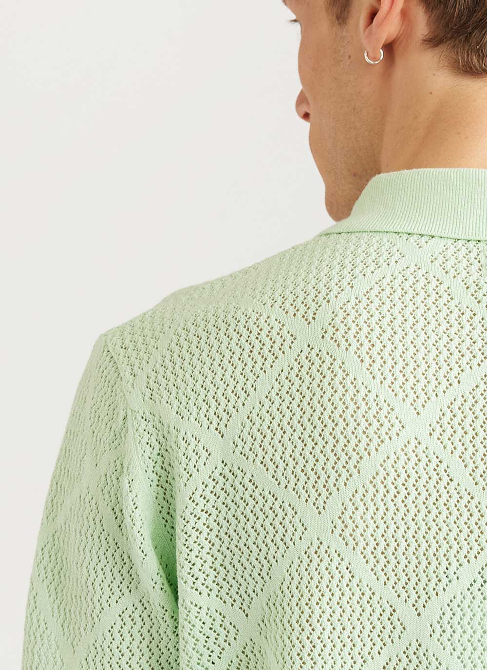 Men's Knitted Zip Polo Shirt | Nawa | Mint | Percival Menswear