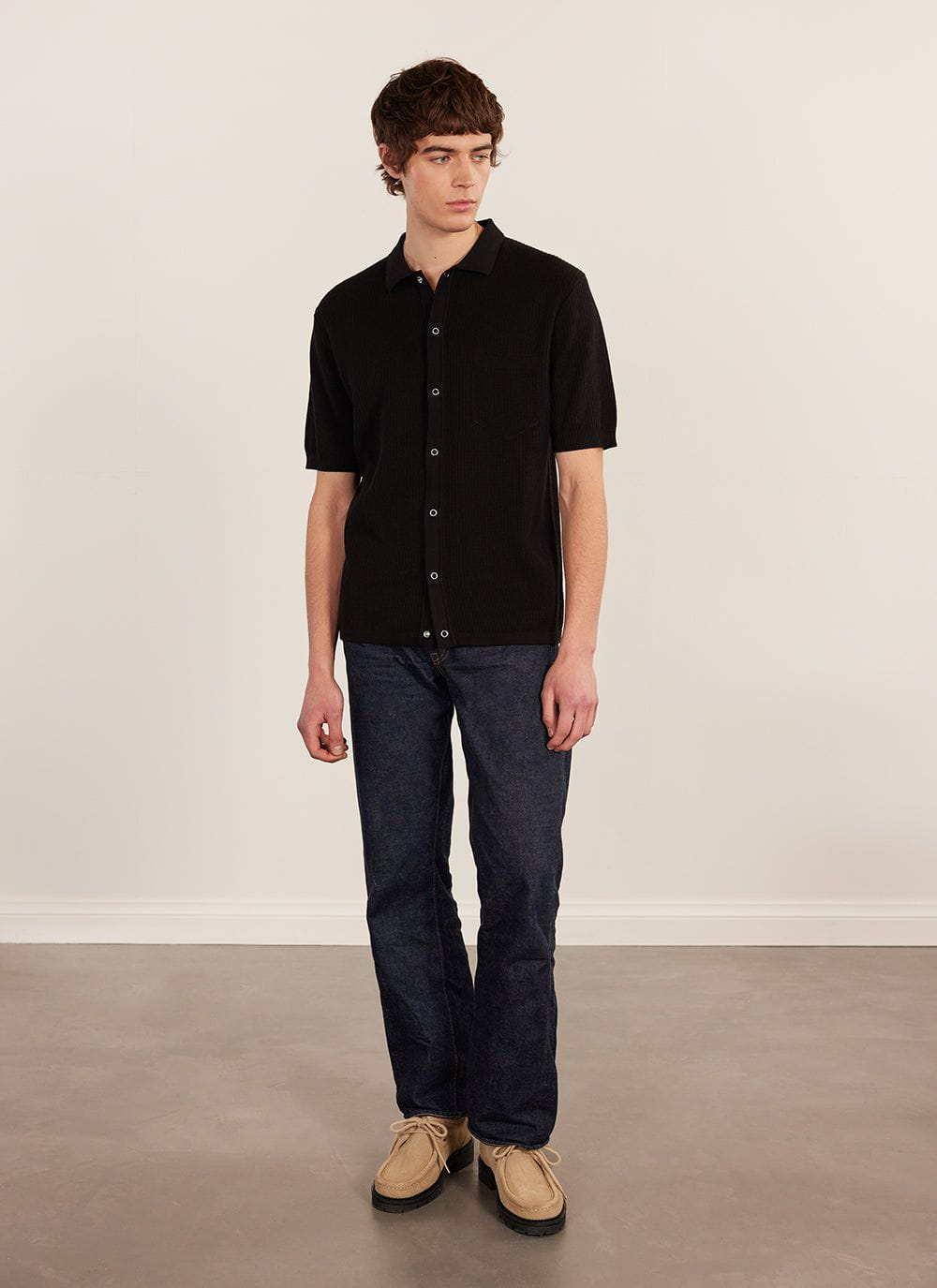 Men's Cuban Collar Shirt | Knitted | Short Sleeve | Black