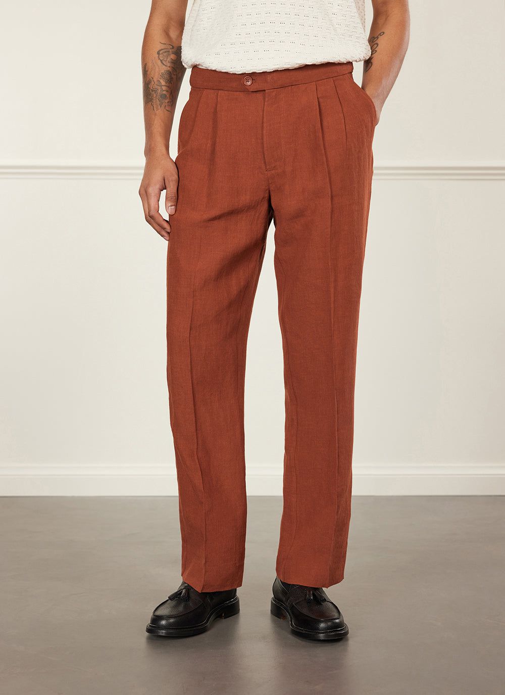 Men's Pleated Trousers | Tailored Linen Suits | Espresso Brown | Percival  Menswear