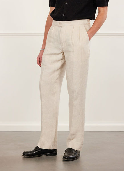 Men's Pleated Linen Trousers | Tailored | White