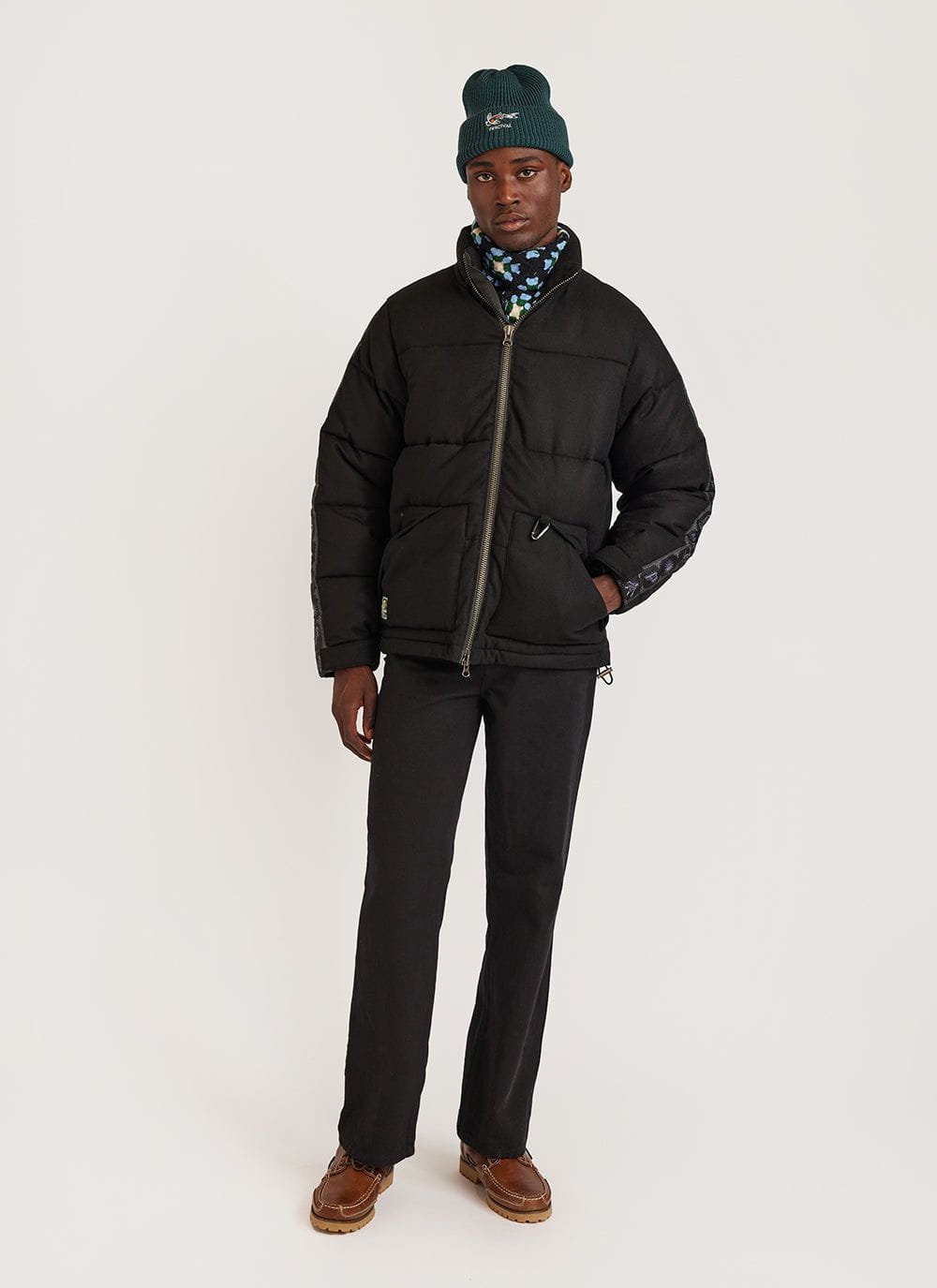 Men's Puffer Jacket | Wool Melton | Black | Percival Menswear