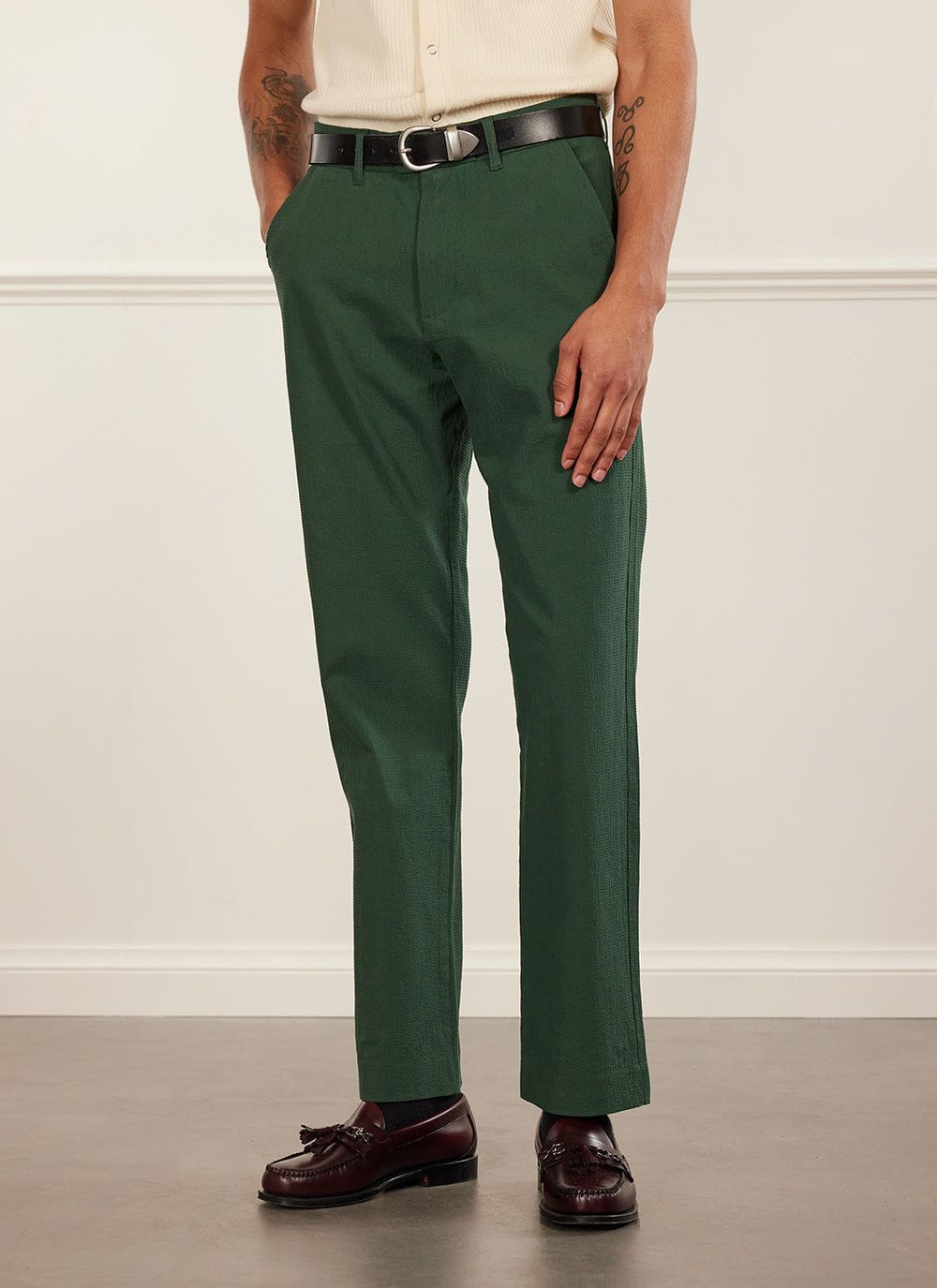 Green Bamboo Flat Front Trouser With Side Adjuster | New & Lingwood