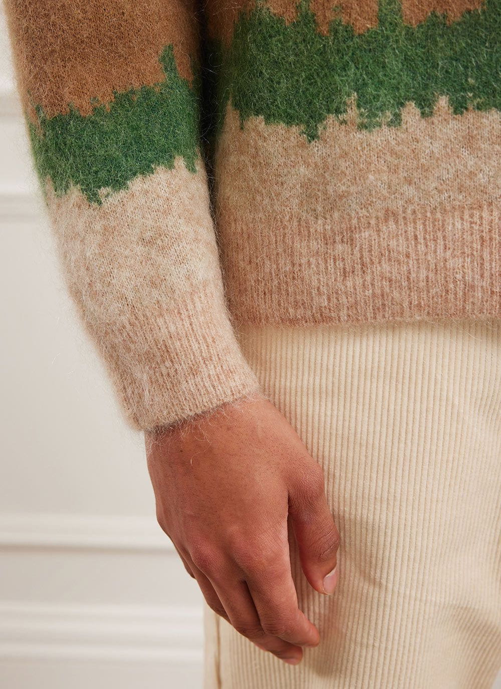 Striped wool intarsia hot sale sweater with appliqués