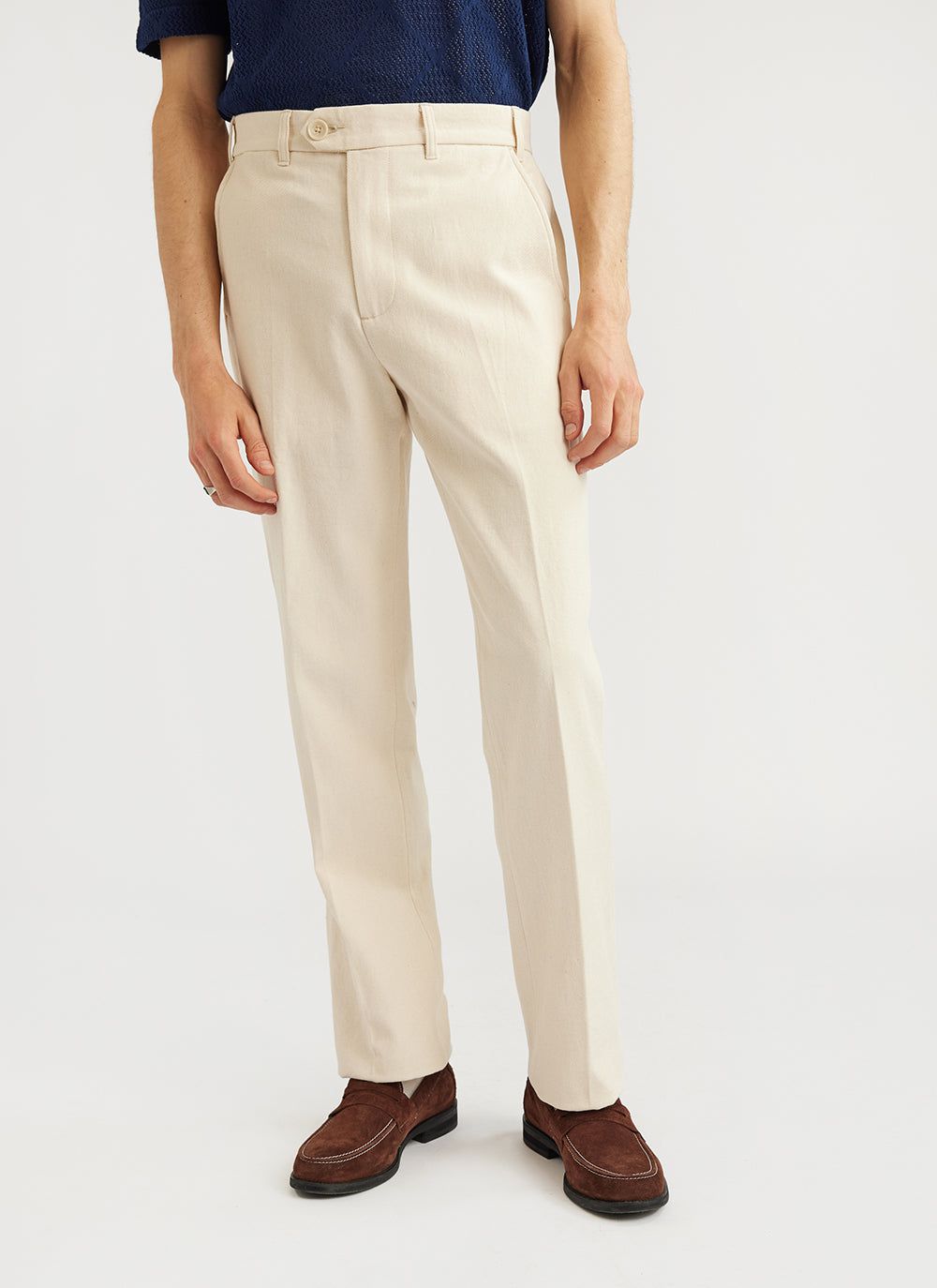 Burberry Men's Cotton Twill Tailored Trousers In Warm Walnut, Brand Size 46  (Waist Size 31.1