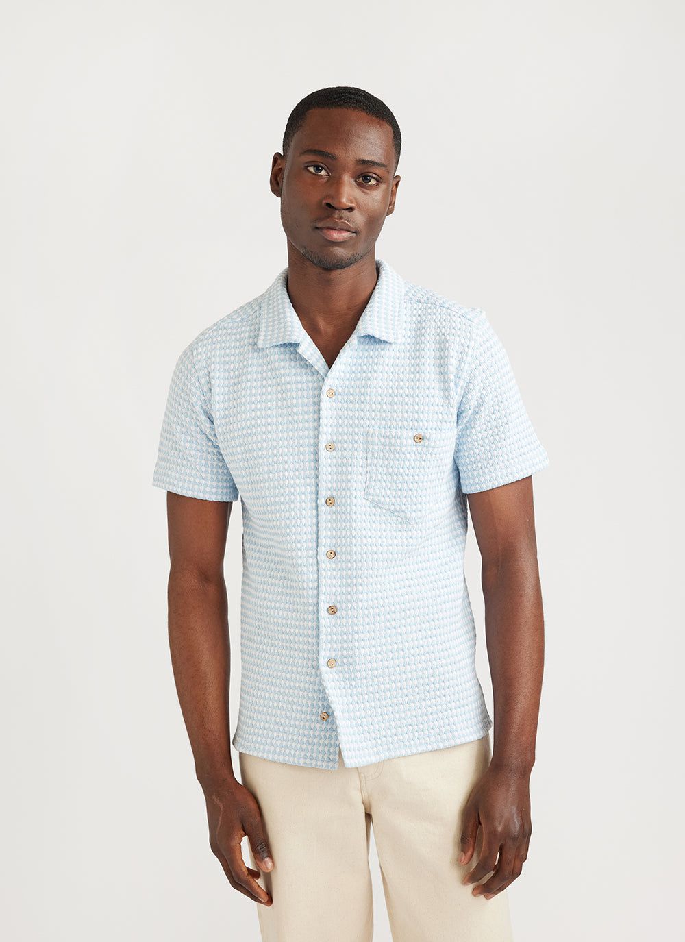 Men's Cuban Collar Shirt | Textured | Light Blue | Percival Menswear