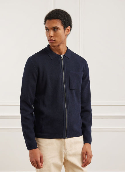 Men's Zip Up Cardigan | Knitted Cotton | Navy Blue