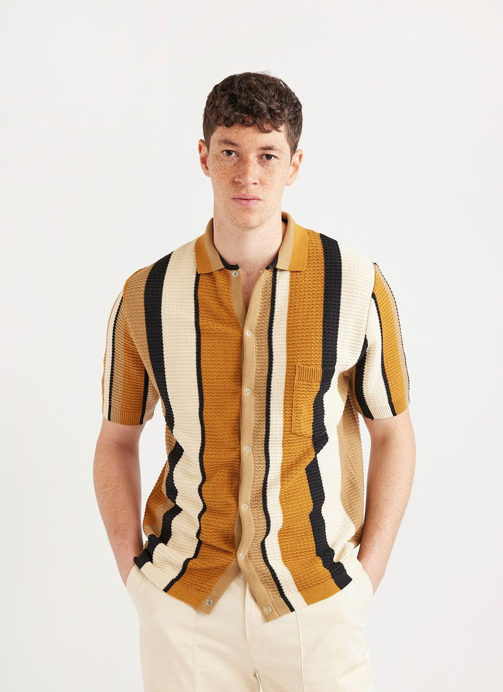 Men's Short Sleeve Knitted Shirt | Adaman Breeze | Brown