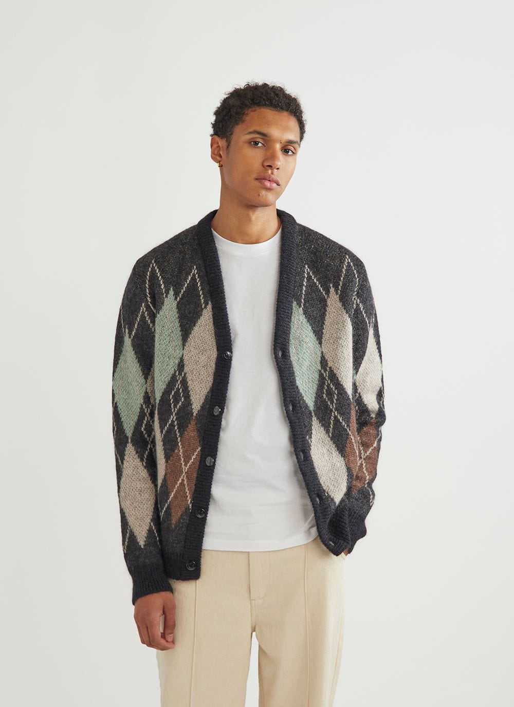 Mohair Cardigan | Percival x Harry Lambert | Argyle | Black