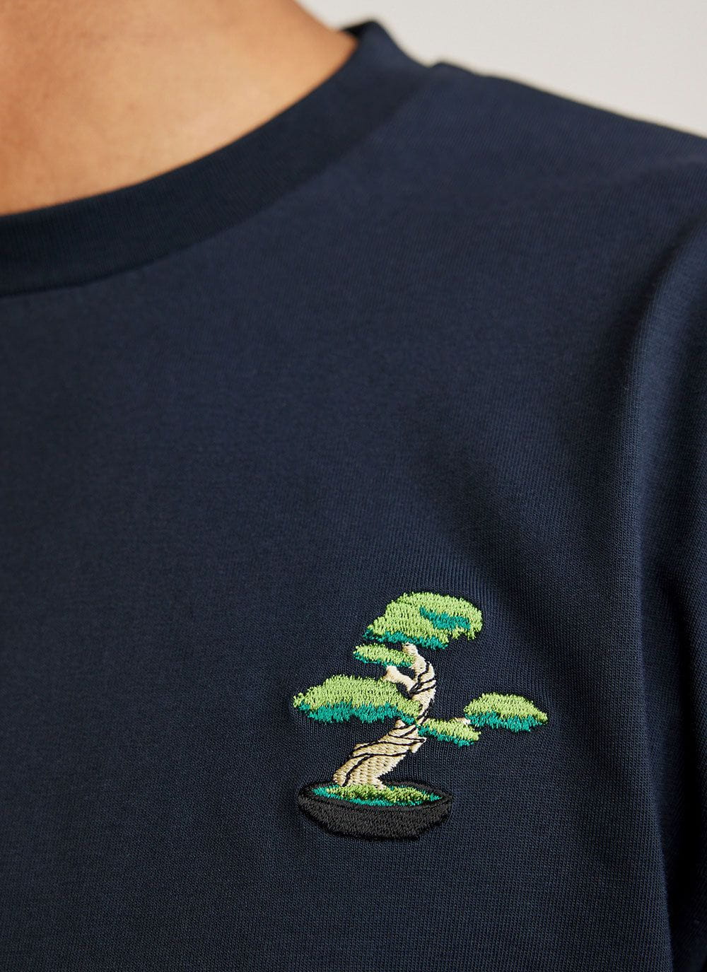 Men's Long Sleeve T Shirt | Embroidered Bonsai Tree | Navy