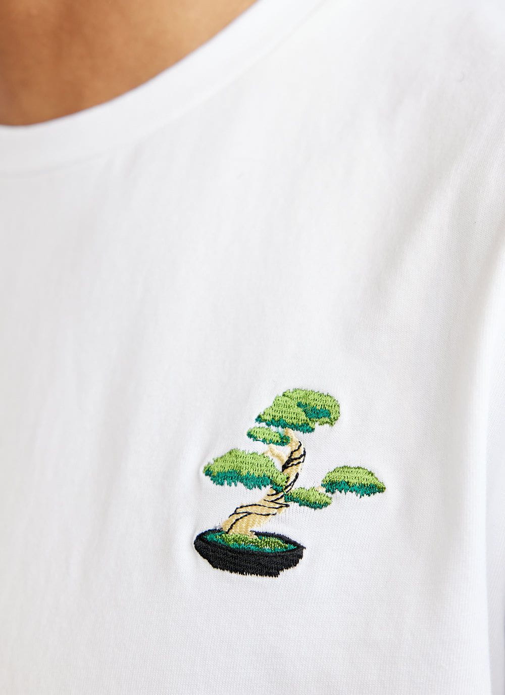 Men's T Shirt | Bonsai Tree | Embroidered Cotton | White