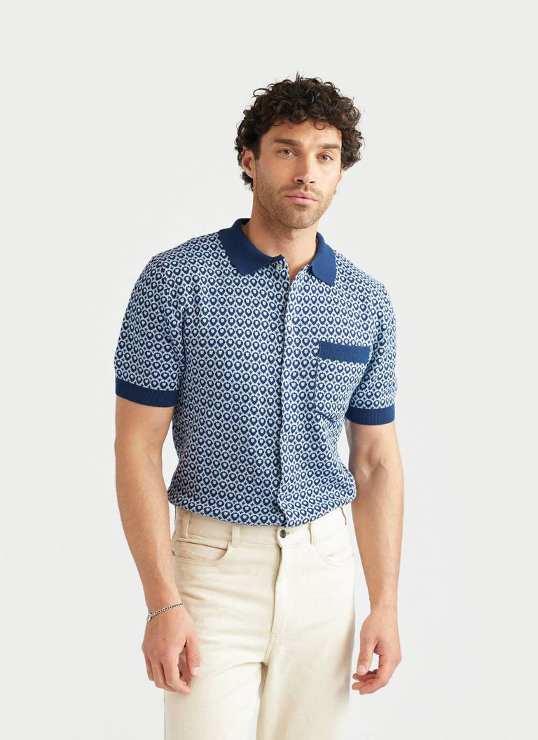 Men's Shirt | Casa Piccante | Knitted Cotton | Blue Jacquard & Percival ...