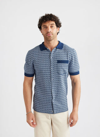 Men's Shirt | Casa Piccante | Knitted Cotton | Blue Jacquard & Percival ...