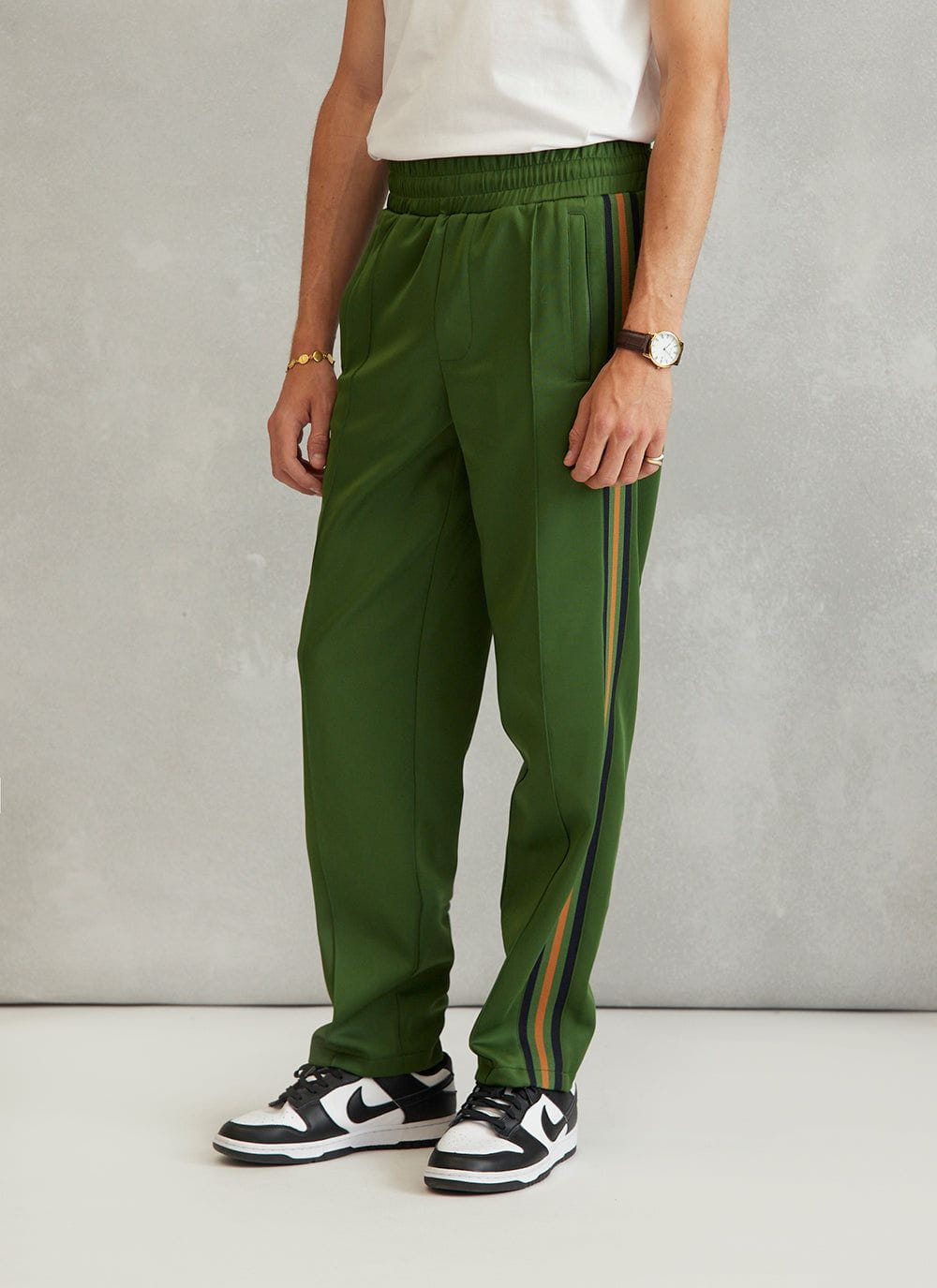 Green striped best sale pants mens