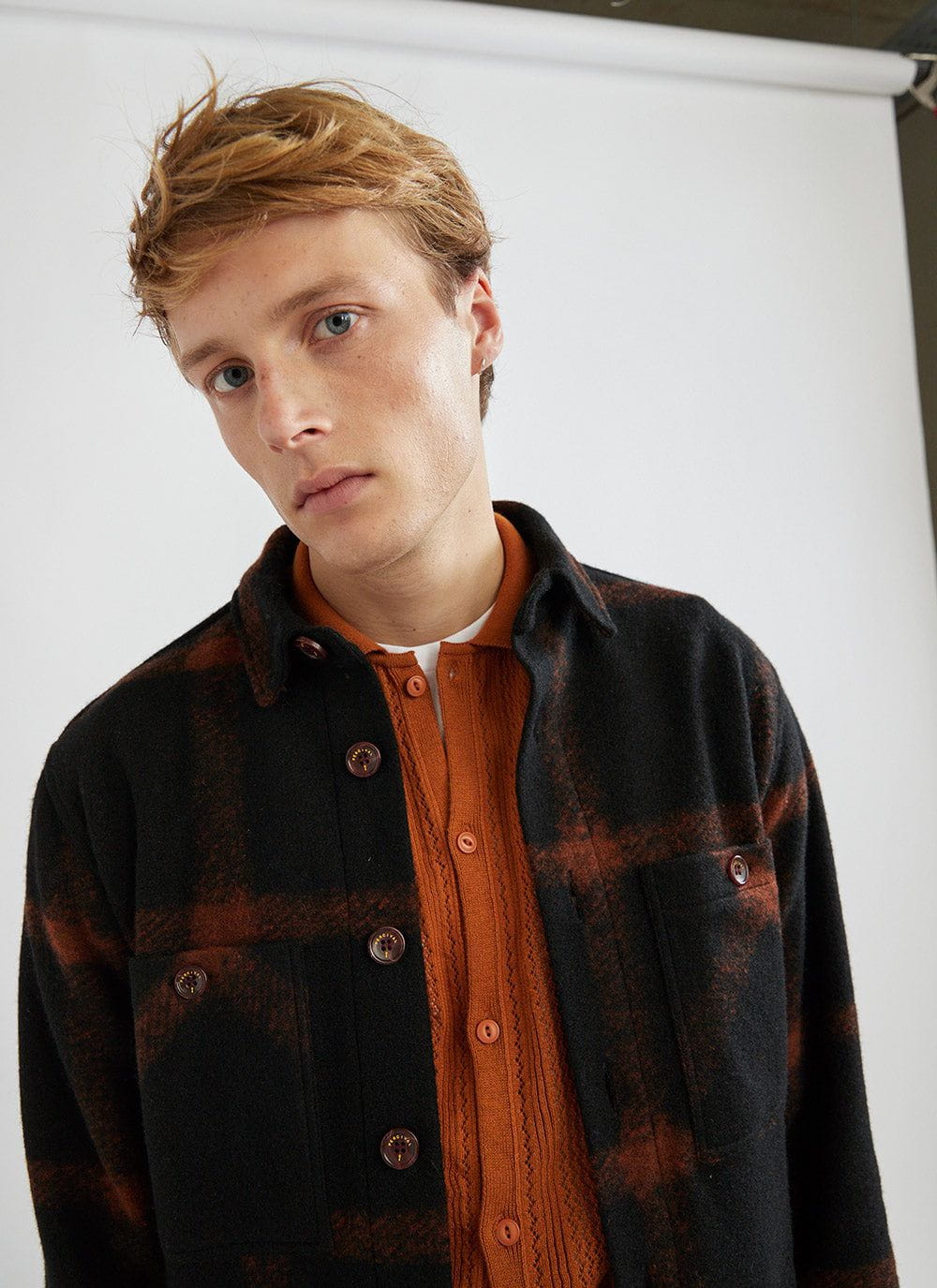 Men's Short Sleeve Knitted Shirt | Cotton | Rust | Percival
