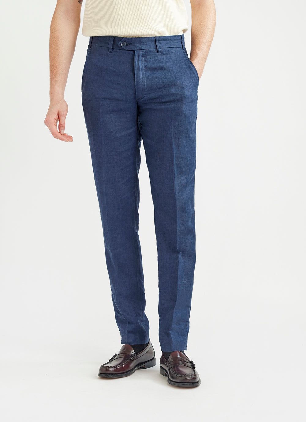 Men's Linen Casual Everyday Trousers | Navy Drawstring | Percival Menswear