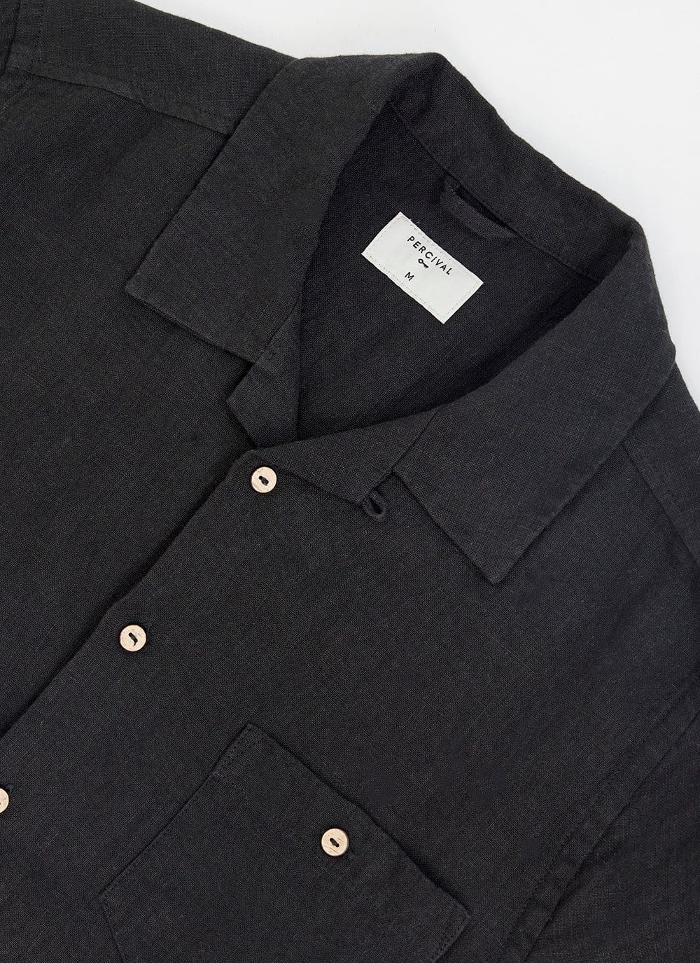 Men's Long Sleeve Linen Shirt | Cuban Collar | Black | Percival