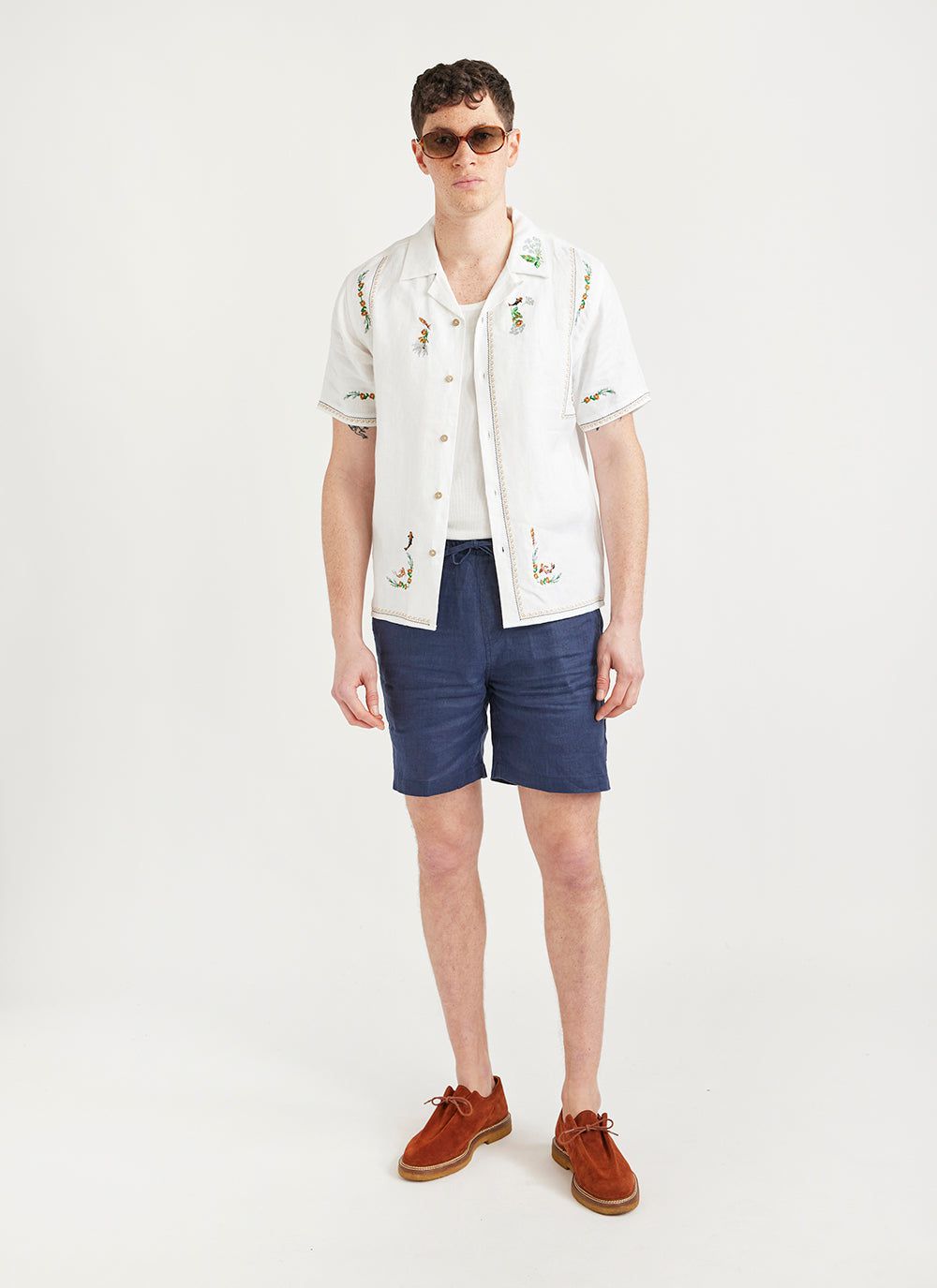 Mens navy hot sale linen shorts