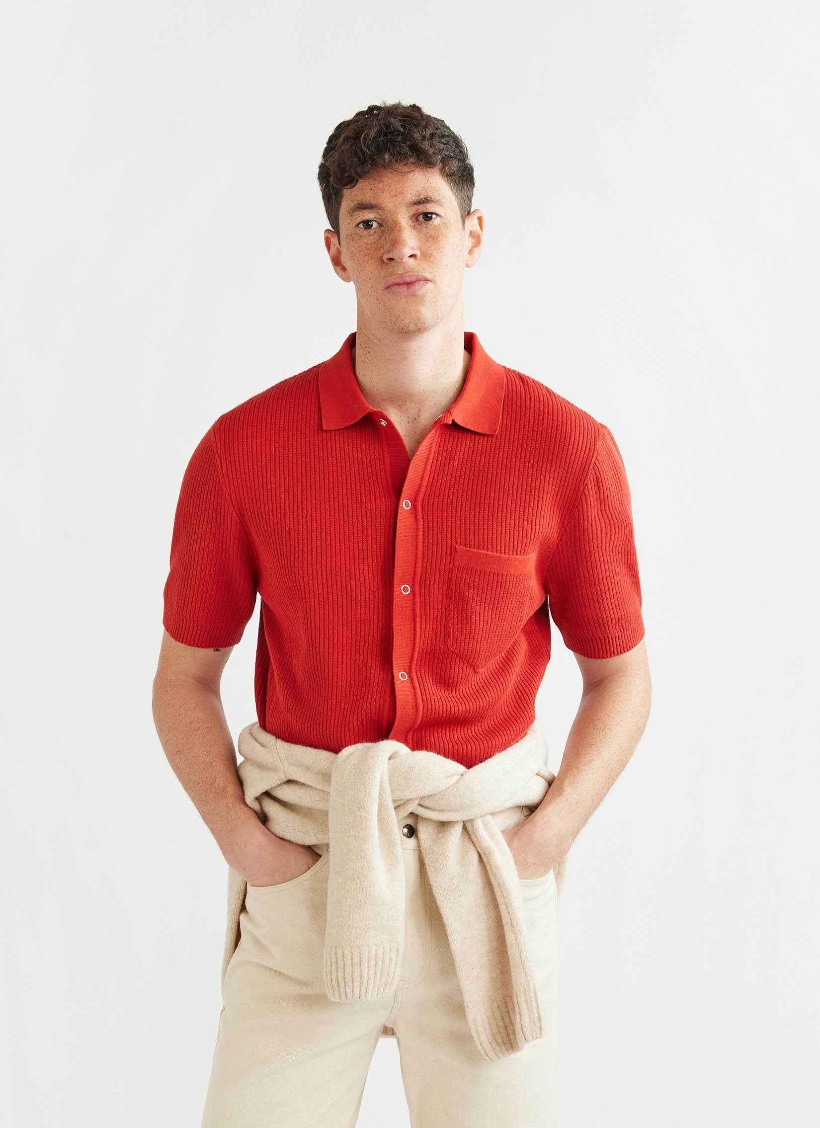 Men's Pablo Cuban Collar Short Sleeve Knitted Shirt | Red