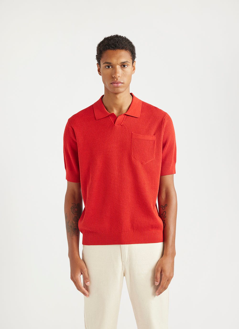 Pullover Polo Shirt | Knitted Cotton | Red | Percival Menswear