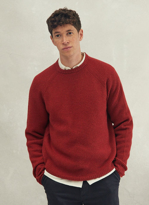 Men's Raglan Knit Wool Jumper | Brick Red Knitted Sweater & Percival ...