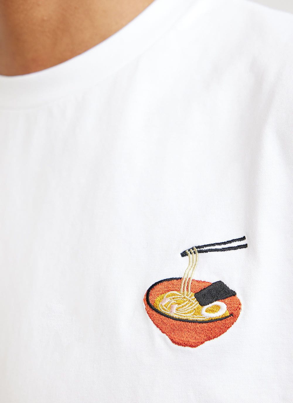 Men's Embroidered Long Sleeve T-Shirt | Ramen | White | Percival