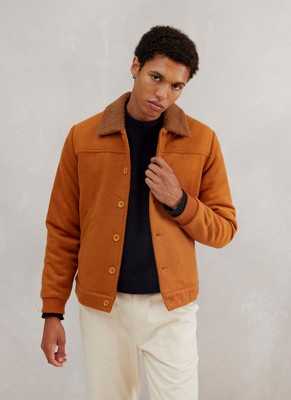 Men's Whitley Jacket | Rust Melton Wool Collar | Percival Menswear