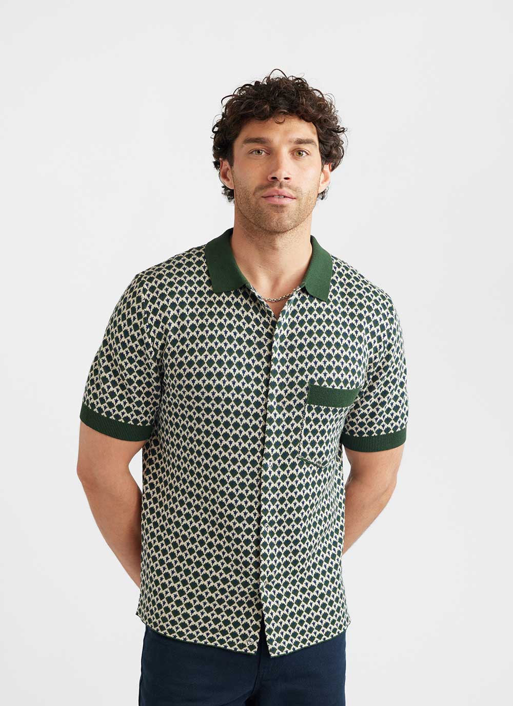 Men's Shirt | Casa Piccante | Knitted Cotton | Green Jacquard