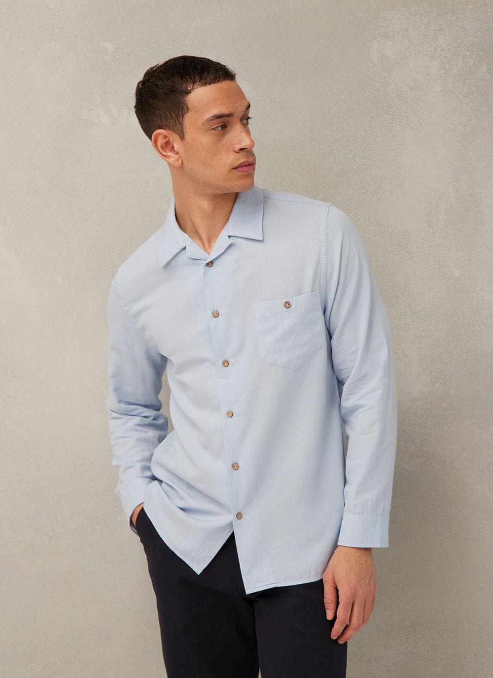 Men's Long Sleeve Cotton Shirt | Light Blue | Percival Menswear