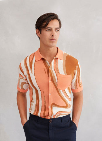 Marble Jacquard Knit | Orange | Percival Menswear