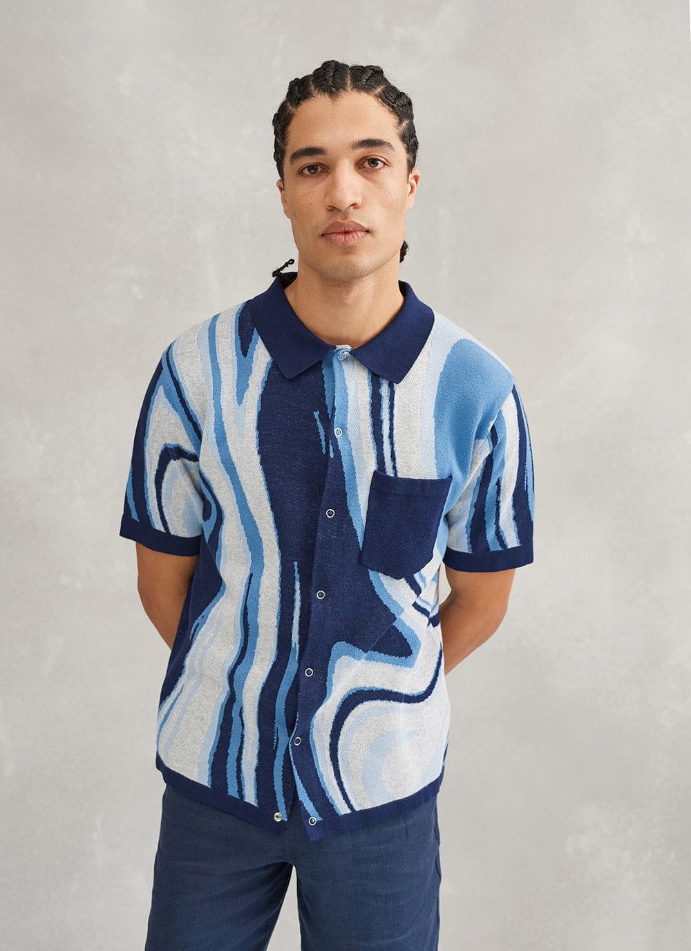 Marble Jacquard Knit | Blue | Percival Menswear