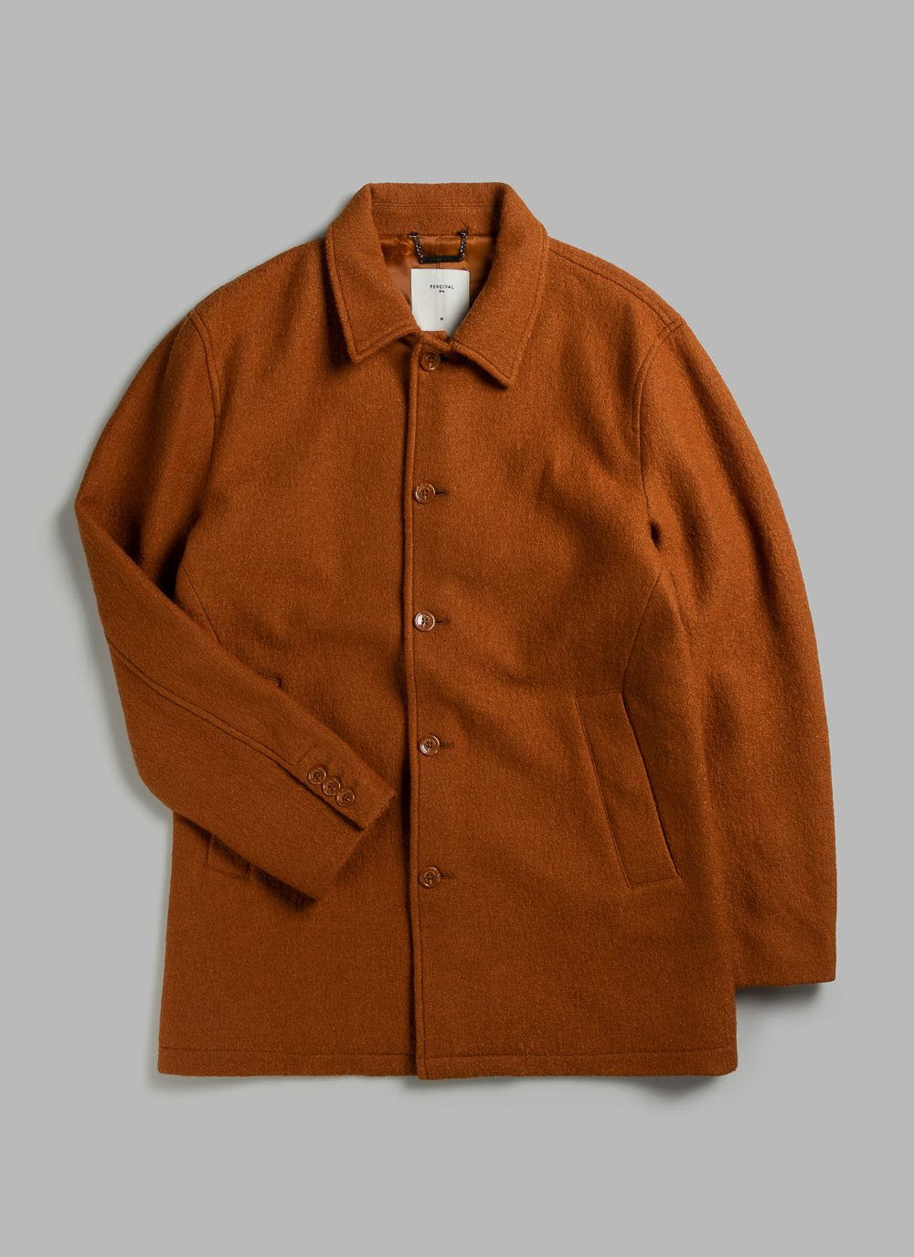 Men's Pea Coat | Rust Boucle Wool | Percival Menswear